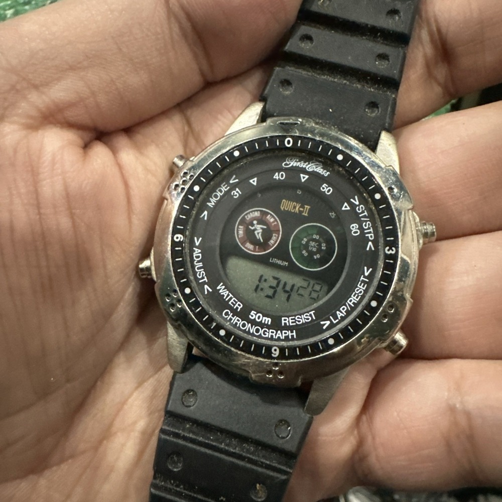 Works VTG First Class Chronograph Digital Limited Mens Watch 41mm Rare -No Alarm